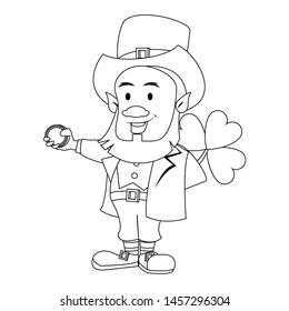 saint patricks day irish tradition green leprechaun with clover and coin cartoon vector illustration graphic design