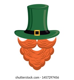 saint patricks day irish tradition green leprechaun face icon, beard with hat cartoon vector illustration graphic design