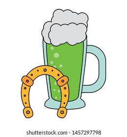saint patricks day irish tradition beer with horsehoe cartoon vector illustration graphic design