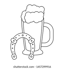 saint patricks day irish tradition beer with horsehoe cartoon vector illustration graphic design