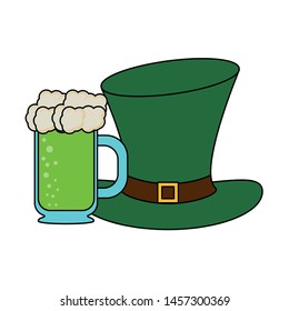 saint patricks day irish tradition leprechaun hat with green beer cartoon vector illustration graphic design