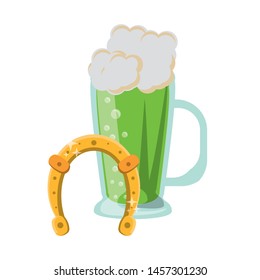 saint patricks day irish tradition beer with horsehoe cartoon vector illustration graphic design