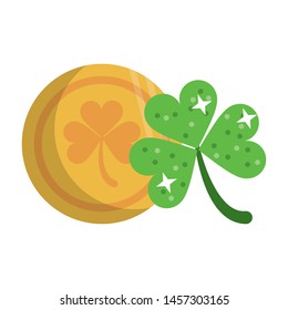 saint patricks day irish tradition golden coin with clover cartoon vector illustration graphic design