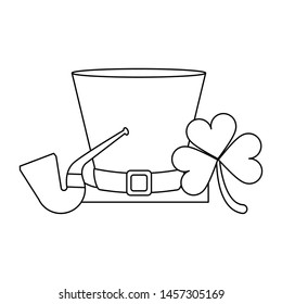 saint patricks day irish tradition leprechaun hat with tobacco pipe and clover cartoon vector illustration graphic design