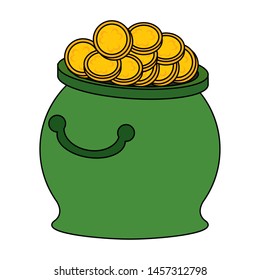Saint Patrick's day irish tradition golden coins pot cartoon. vector illustration.
