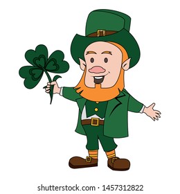 Saint Patrick's day irish tradition green leprechaun with clover cartoon. vector illustration.