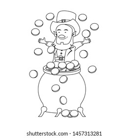 Saint Patrick's day irish tradition green leprechaun with golden coins pot cartoon. vector illustration.
