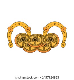 saint patricks day irish tradition golden coins with horseshoes cartoon vector illustration graphic design