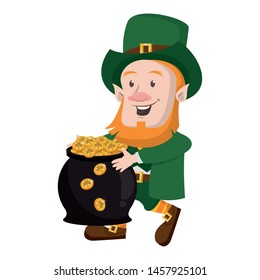 saint patricks day irish tradition green leprechaun with golden coins pot cartoon vector illustration graphic design