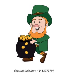 saint patricks day irish tradition green leprechaun with golden coins pot cartoon vector illustration graphic design