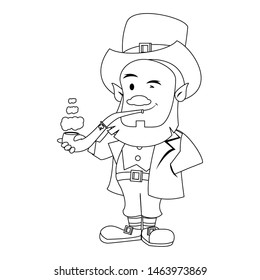 saint patricks day irish tradition green leprechaun smoking with tobacco pipe cartoon vector illustration graphic design