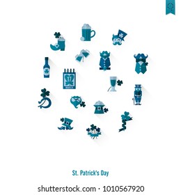 Saint Patricks Day Isolated Icon Set. Vector. Clean Work Minimum Points