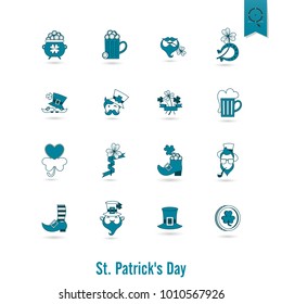 Saint Patricks Day Isolated Icon Set. Vector. Clean Work Minimum Points