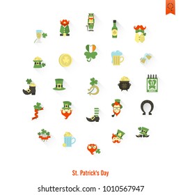 Saint Patricks Day Isolated Icon Set. Vector. Clean Work Minimum Points