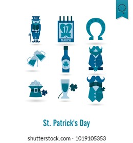 Saint Patricks Day Isolated Icon Set. Vector. Clean Work Minimum Points