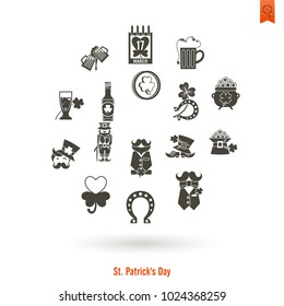 Saint Patricks Day Isolated Icon Set. Vector. Clean Work Minimum Points