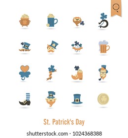 Saint Patricks Day Isolated Icon Set. Vector. Clean Work Minimum Points