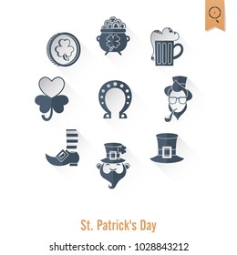 Saint Patricks Day Isolated Icon Set. Vector. Clean Work Minimum Points