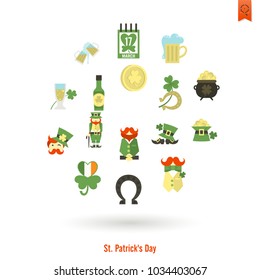 Saint Patricks Day Isolated Icon Set. Vector. Clean Work Minimum Points
