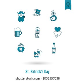 Saint Patricks Day Isolated Icon Set. Vector. Clean Work Minimum Points