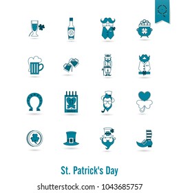 Saint Patricks Day Isolated Icon Set. Vector. Clean Work Minimum Points