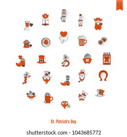 Saint Patricks Day Isolated Icon Set. Vector. Clean Work Minimum Points
