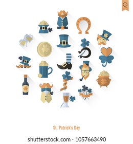 Saint Patricks Day Isolated Icon Set. Vector. Clean Work Minimum Points