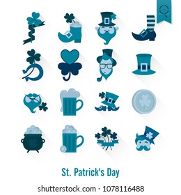 Saint Patricks Day Isolated Icon Set. Vector. Clean Work Minimum Points