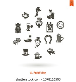 Saint Patricks Day Isolated Icon Set. Vector. Clean Work Minimum Points
