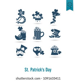 Saint Patricks Day Isolated Icon Set. Vector. Clean Work Minimum Points