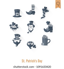 Saint Patricks Day Isolated Icon Set. Vector. Clean Work Minimum Points