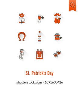 Saint Patricks Day Isolated Icon Set. Vector. Clean Work Minimum Points