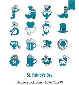 Saint Patricks Day Isolated Icon Set. Vector. Clean Work Minimum Points