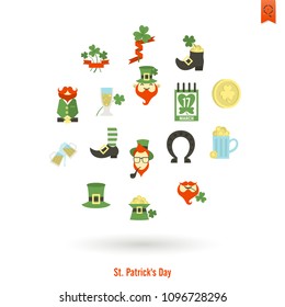 Saint Patricks Day Isolated Icon Set. Vector. Clean Work Minimum Points