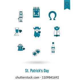 Saint Patricks Day Isolated Icon Set. Vector. Clean Work Minimum Points