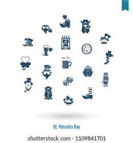 Saint Patricks Day Isolated Icon Set. Vector. Clean Work Minimum Points