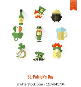 Saint Patricks Day Isolated Icon Set. Vector. Clean Work Minimum Points
