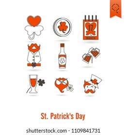 Saint Patricks Day Isolated Icon Set. Vector. Clean Work Minimum Points