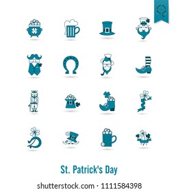 Saint Patricks Day Isolated Icon Set. Vector. Clean Work Minimum Points