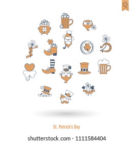 Saint Patricks Day Isolated Icon Set. Vector. Clean Work Minimum Points