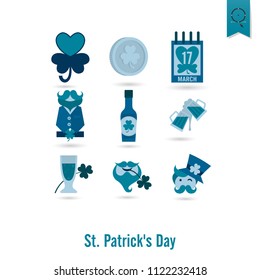 Saint Patricks Day Isolated Icon Set. Vector. Clean Work Minimum Points
