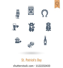 Saint Patricks Day Isolated Icon Set. Vector. Clean Work Minimum Points