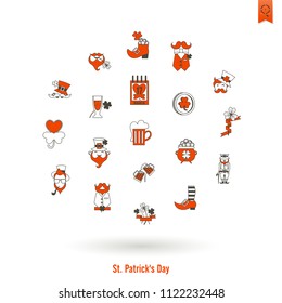 Saint Patricks Day Isolated Icon Set. Vector. Clean Work Minimum Points