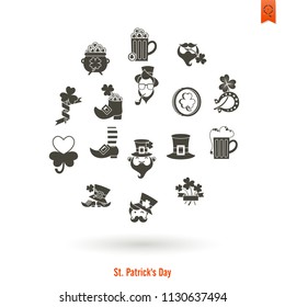Saint Patricks Day Isolated Icon Set. Vector. Clean Work Minimum Points