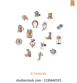 Saint Patricks Day Isolated Icon Set. Vector. Clean Work Minimum Points