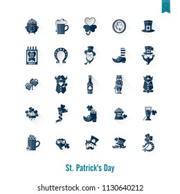 Saint Patricks Day Isolated Icon Set. Vector. Clean Work Minimum Points