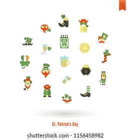 Saint Patricks Day Isolated Icon Set. Vector. Clean Work Minimum Points
