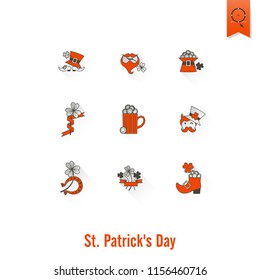 Saint Patricks Day Isolated Icon Set. Vector. Clean Work Minimum Points