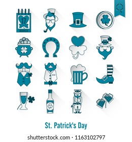 Saint Patricks Day Isolated Icon Set. Vector. Clean Work Minimum Points