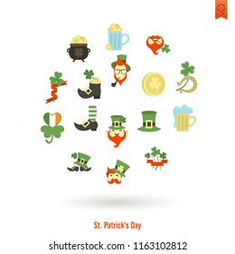 Saint Patricks Day Isolated Icon Set. Vector. Clean Work Minimum Points